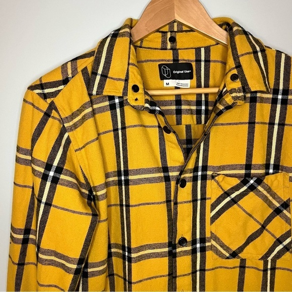 Original Use Men’s Gold & Black Plaid Long Sleeve Cotton Flannel Shirt Size M - Picture 6 of 16